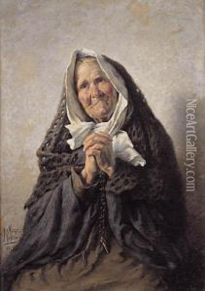 Portret Modlacej Sie Kobiety 1893 R. Oil Painting - Mieczyslaw Reyzner