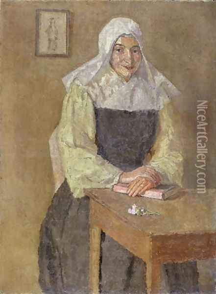 Mere Poussepin Seated at a Table Oil Painting - Gwen John