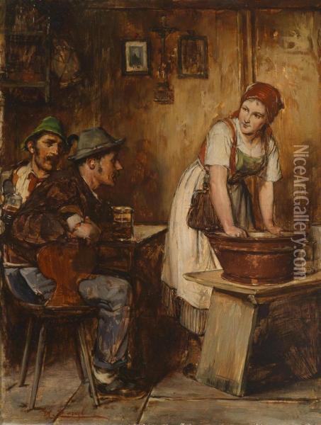In The Parlour Oil Painting - Hugo Engl