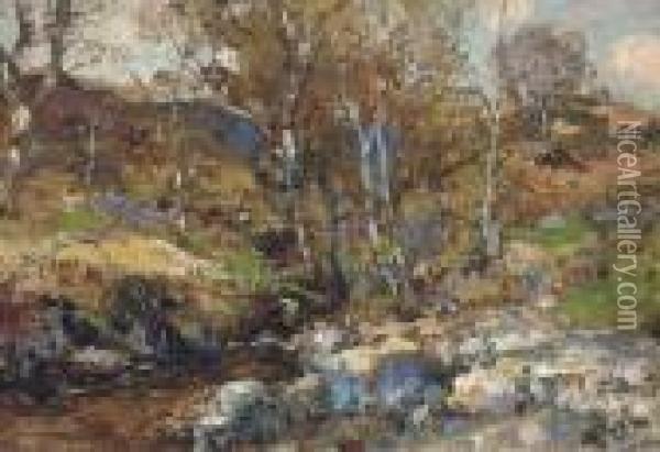 Woodland Scene Loch Long Oil Painting - James Kay