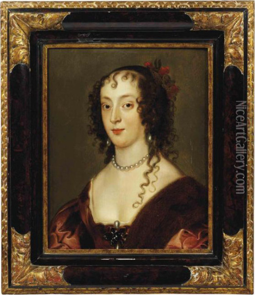 Portrait Of A Lady, 
Traditionally Identified As Henrietta Maria,queen Consort Of England, 
Scotland And Ireland (1609-1669) Oil Painting - Sir Anthony Van Dyck