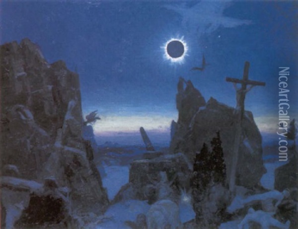Cimmerian Shades (eclipse Of 1925) Oil Painting - John Fabian Carlson