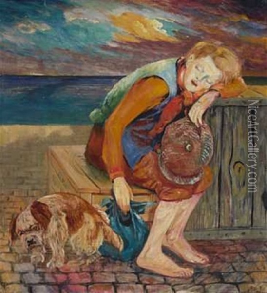 Landstryker Og Hund Oil Painting - Aksel Waldemar Johannessen