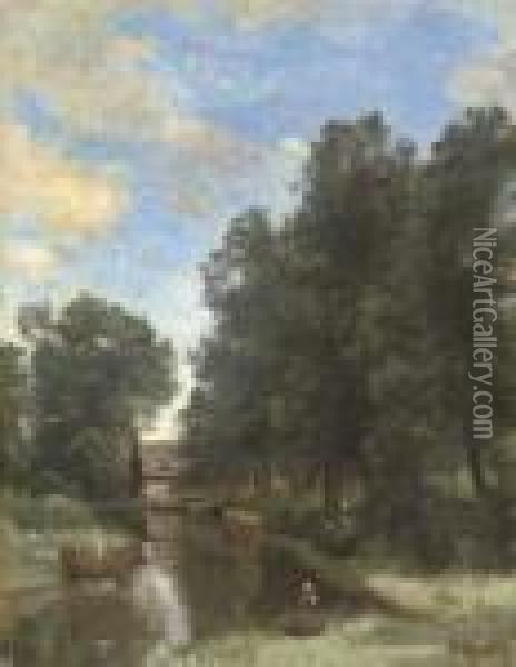 La Petite Vachere (environs De Gisors) Oil Painting - Jean-Baptiste-Camille Corot