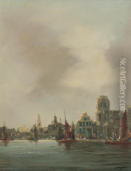 View Of Amsterdam Oil Painting - Berend Adrianus Bongers