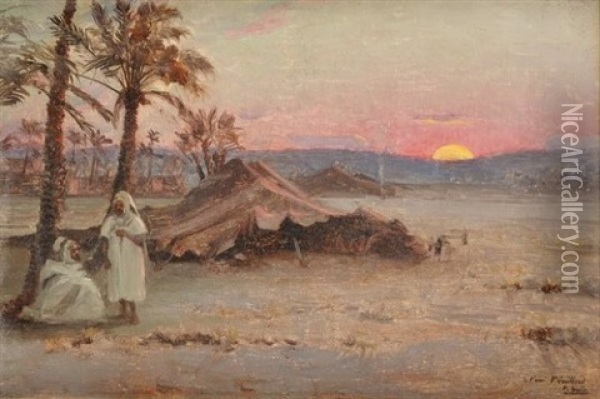 Coucher De Soleil Dans Le Desert Oil Painting - Paul (Jean Marie) Sain