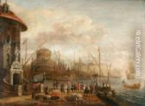 Vue De Port Mediterraneen Oil Painting - Jacobus Storck