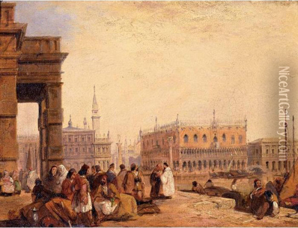 View Of The Doge's Palace From The Dogana, Venice Oil Painting - Edward Pritchett