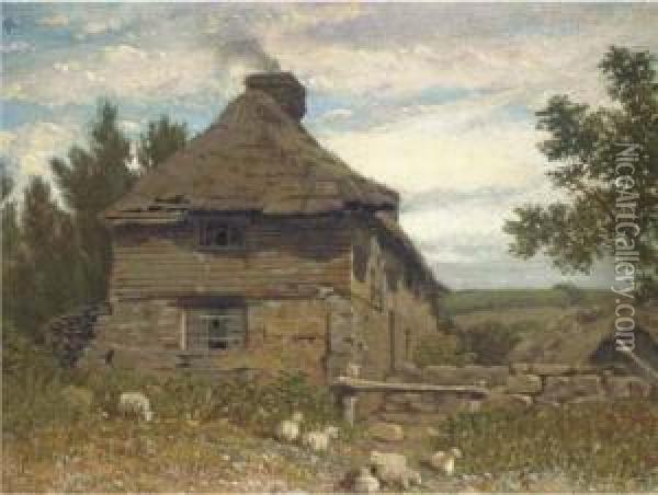 Figures By A Cottage; And A Cottage In A Landscape Oil Painting - William Linton