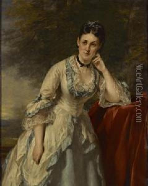 Three Quarter Length Portrait Of Mrs David Jeffrey Oil Painting - Daniel Macnee