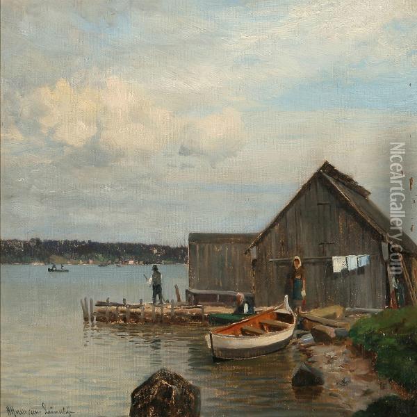 Danish Fiord Scene Oil Painting - Anders Anderson-Lundby