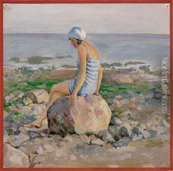 Am Strand Oil Painting - Evgeni Evgen'evich Lansere