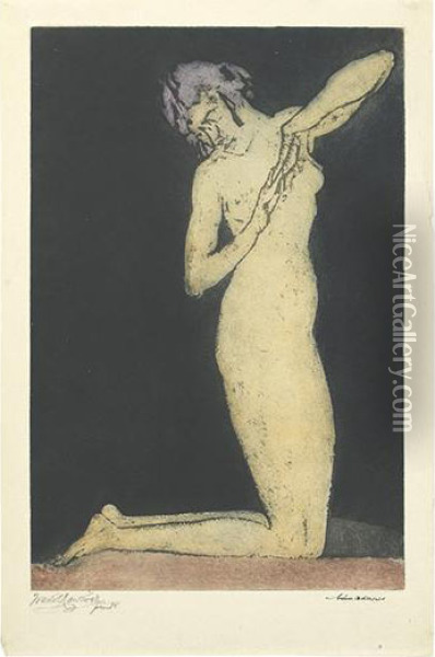 Dawn (kneeling Figure). Oil Painting - Arthur Bowen Davies