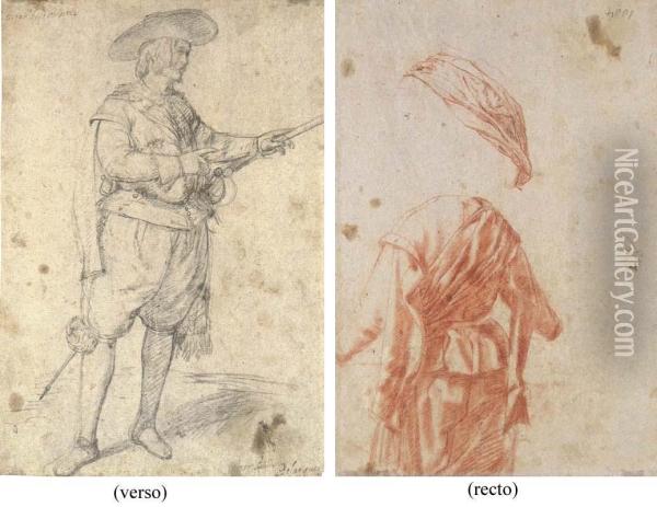 A Commander Turned To The Right; Draperies Of A Figure Seen From Behind Oil Painting - Eugenio Cajes