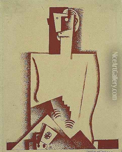 The Cardplayer Oil Painting - Louis Marcoussis (Ludwik Markus)