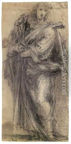 Study Of A Male Saint Holding A Cross Oil Painting - Giovanni Antonio Sogliani
