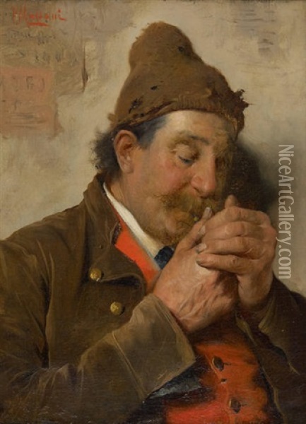 Le Fumeur Oil Painting - Pompeo Massani