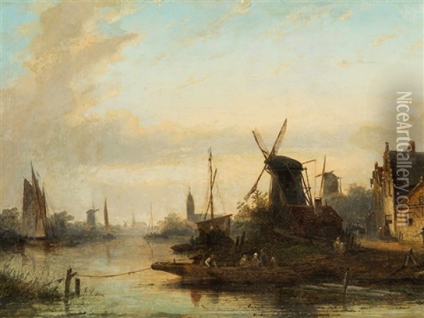 River Landscape Oil Painting - Jan Jacob Coenraad Spohler