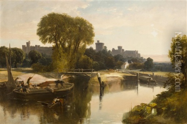 Windsor Castle Above The Thames Oil Painting - William M. Hart