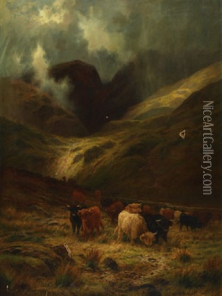A Gleam Thro The Rain, A Rossshire Glen Oil Painting - Louis Bosworth Hurt