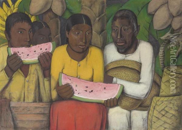 Mexican Family Oil Painting - Alfredo Ramos Martinez