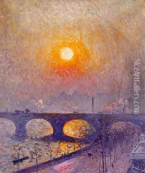 Sunset over Waterloo Bridge 1916 Oil Painting - Emile Claus