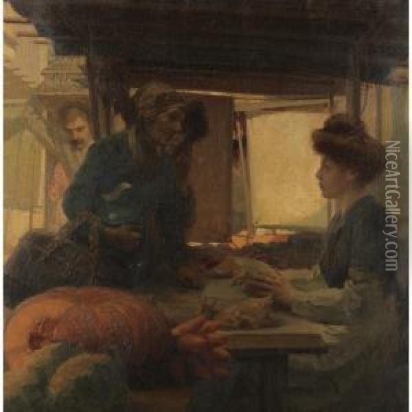 Market At Moret, France Oil Painting - Frederick John Mulhaupt