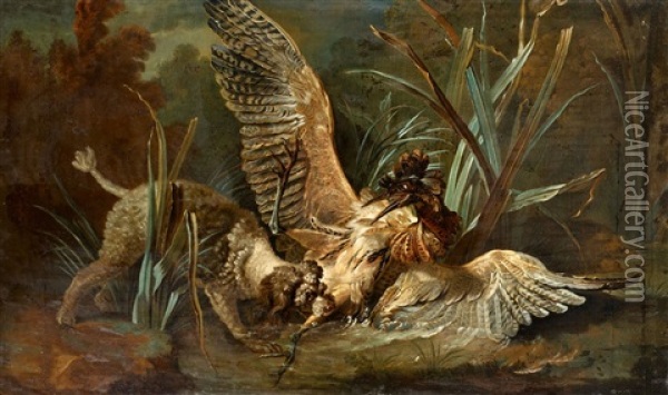 A Fight Between A Hunting Dog And A Bird Oil Painting - Jean-Baptiste Oudry