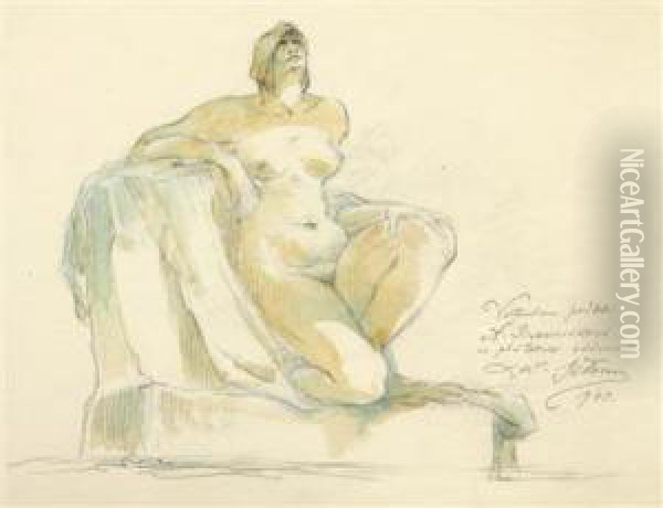 A Study Of A Nude Oil Painting - Ladislav Saloun