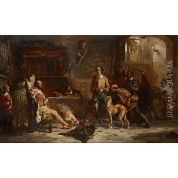 Shakespeare Before Sir Thomas Lucy On A Charge Of Deer Stealing Oil Painting - George (Sir) Harvey