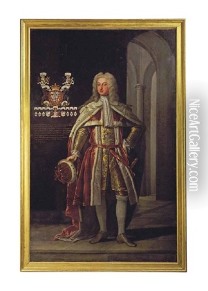 Portrait Of Thomas Fermor, 1st Earl Of Pomfret (1698-1753), Full-length, In Peer's Robes, In An Interior Oil Painting - Enoch Seeman