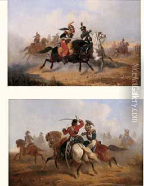 Chocs De Cavalerie Oil Painting - Henri Felix Emmanuel Philippoteaux
