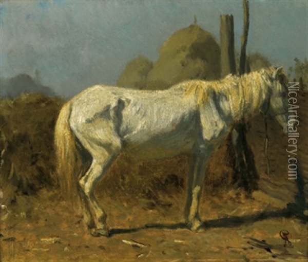 Ein Schimmel Oil Painting - August Xaver Carl von Pettenkofen