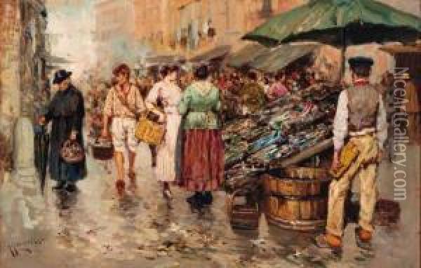 A Busy Market Oil Painting - Giuseppe Giardiello
