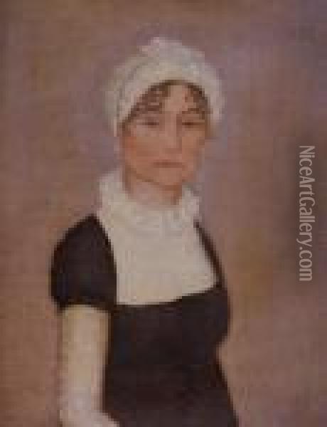 Rosy-cheeked Lady With Green Eyes Oil Painting - Ammi Phillips