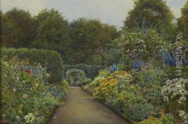 The Garden At Blair With Rose Beds Oil Painting - Ernest Arthur Rowe