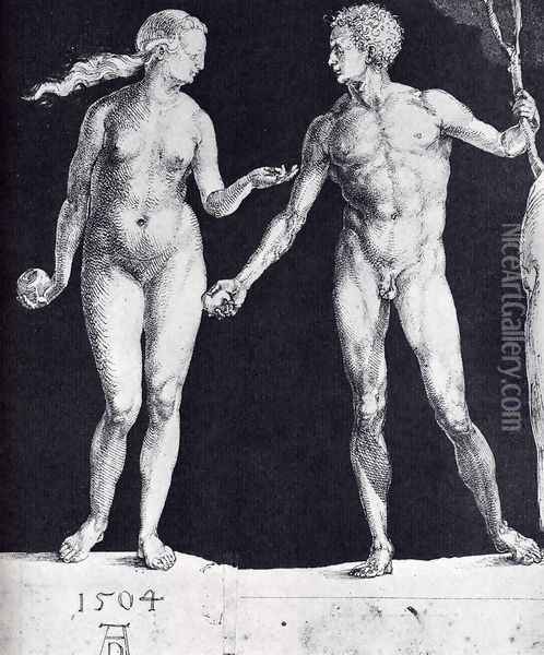 Idealistic Male And Female Figures (or Adam And Eve) Oil Painting - Albrecht Durer