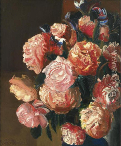 Bouquet Of Flowers Oil Painting - Boris Dimitrevich Grigoriev