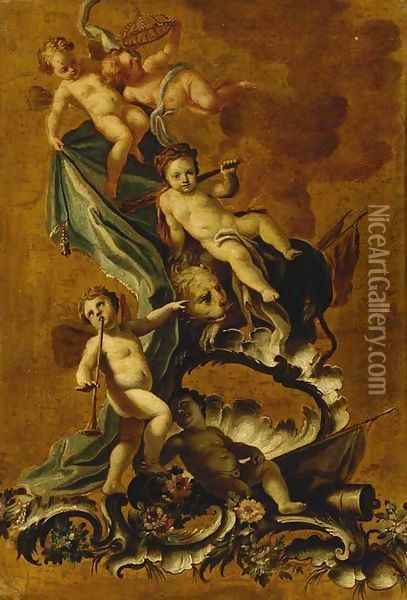 The infant Hercules with putti Oil Painting - Filippo Faciatore