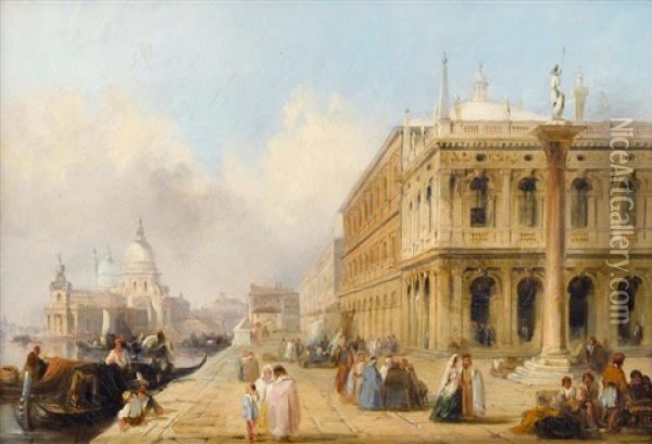 The Biblioteca Marciana With Santa Maria Della Salute Beyond Oil Painting - Edward Pritchett