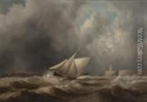 Ships On A Stormy Sea Oil Painting - John Wilson Carmichael