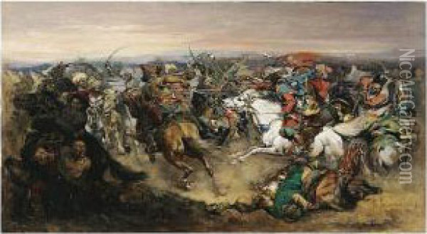 Battle Scene Oil Painting - Pavel Osipovich Kovalevskii