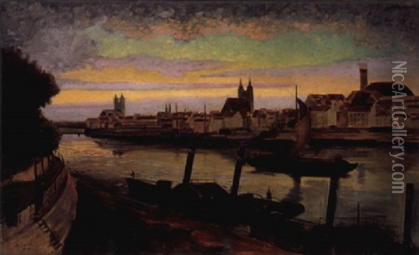 Ansicht Van Magdeburg Vom Elbufer Aus Oil Painting - Maryan Zurek