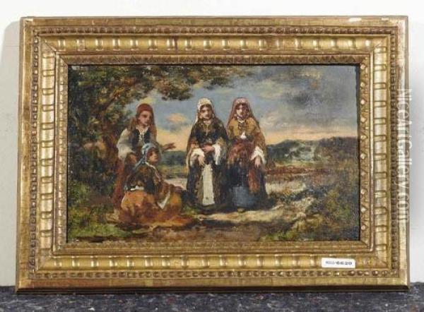 Vier Madchen In Einer Landschaft. Oil Painting - Narcisse-Virgile D Az De La Pena
