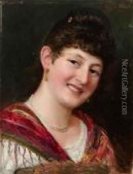Portrait Of A Lady Laughing. Oil Painting - Eugene de Blaas