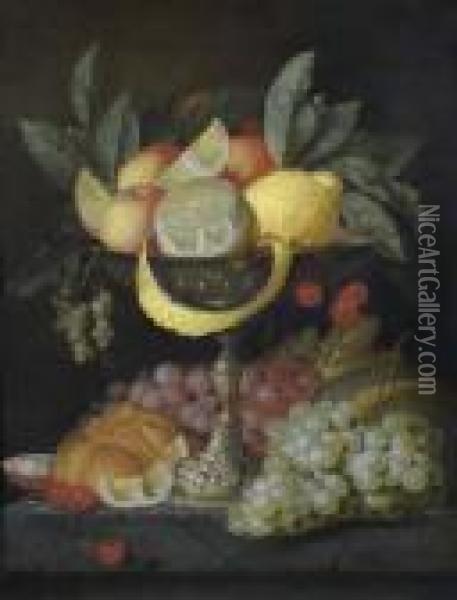 Still Life With Fruits And Cup. Oil Painting - Jan Pauwel Gillemans The Elder