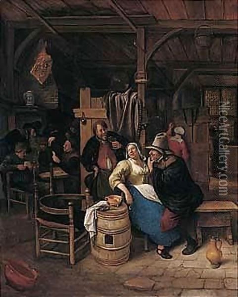 Figures Carousing In A Tavern Interior Oil Painting - Jan Steen