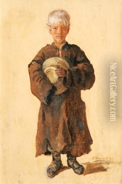 Country Boy With Straw Hat Oil Painting - Vladimir Egorovich Makovsky