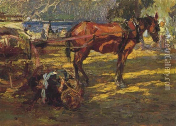 Cavallo Con Carro Oil Painting - Alessandro Milesi