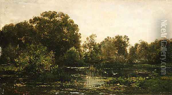 A River Landscape with Storks 1864 Oil Painting - Charles-Francois Daubigny